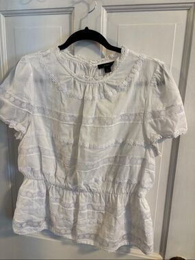 J. Crew White Eyelet Lace-Trim Blouse